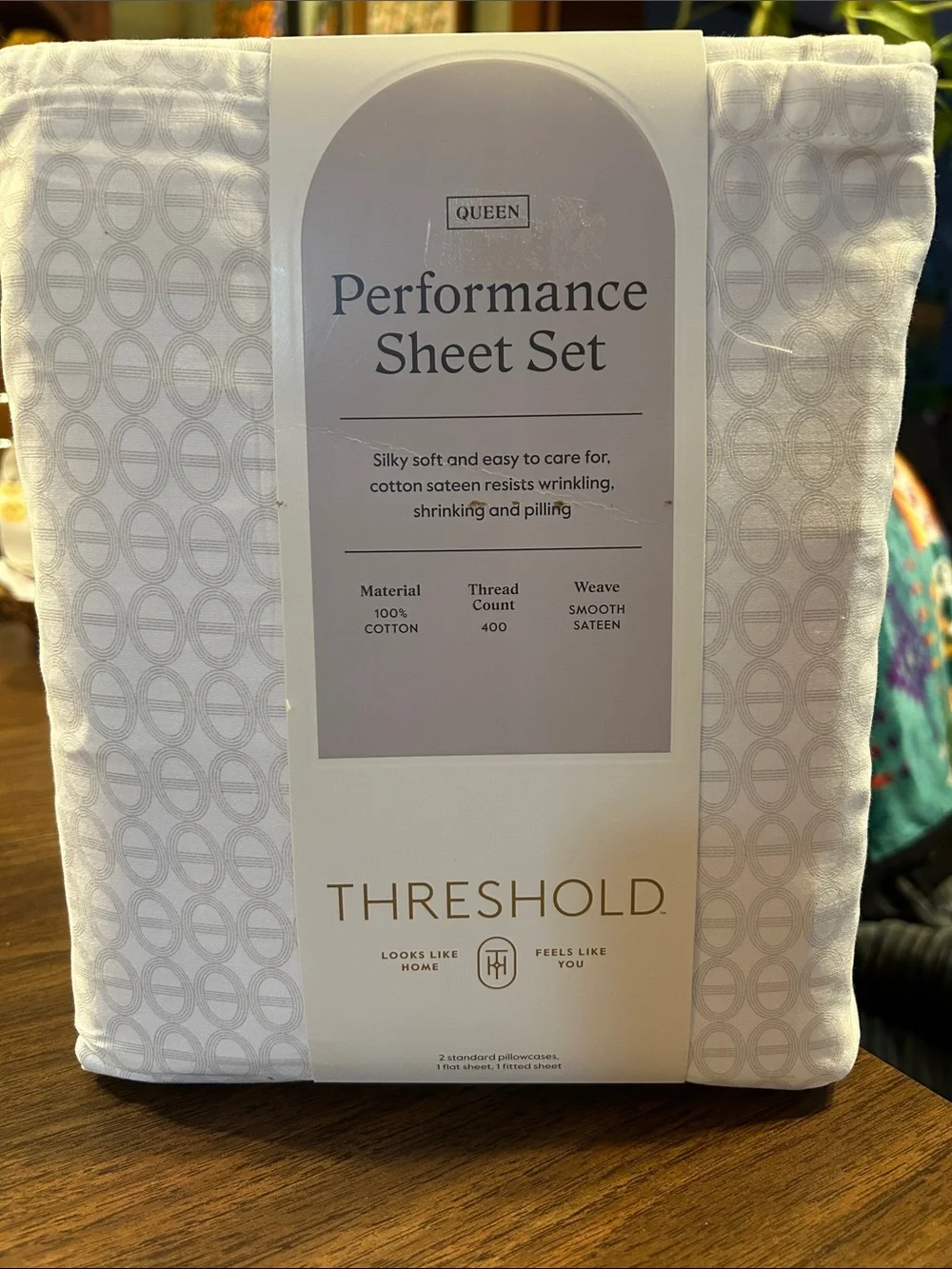 Threshold Queen Performance Sheet Set - White with Subtle Gray Geometric
